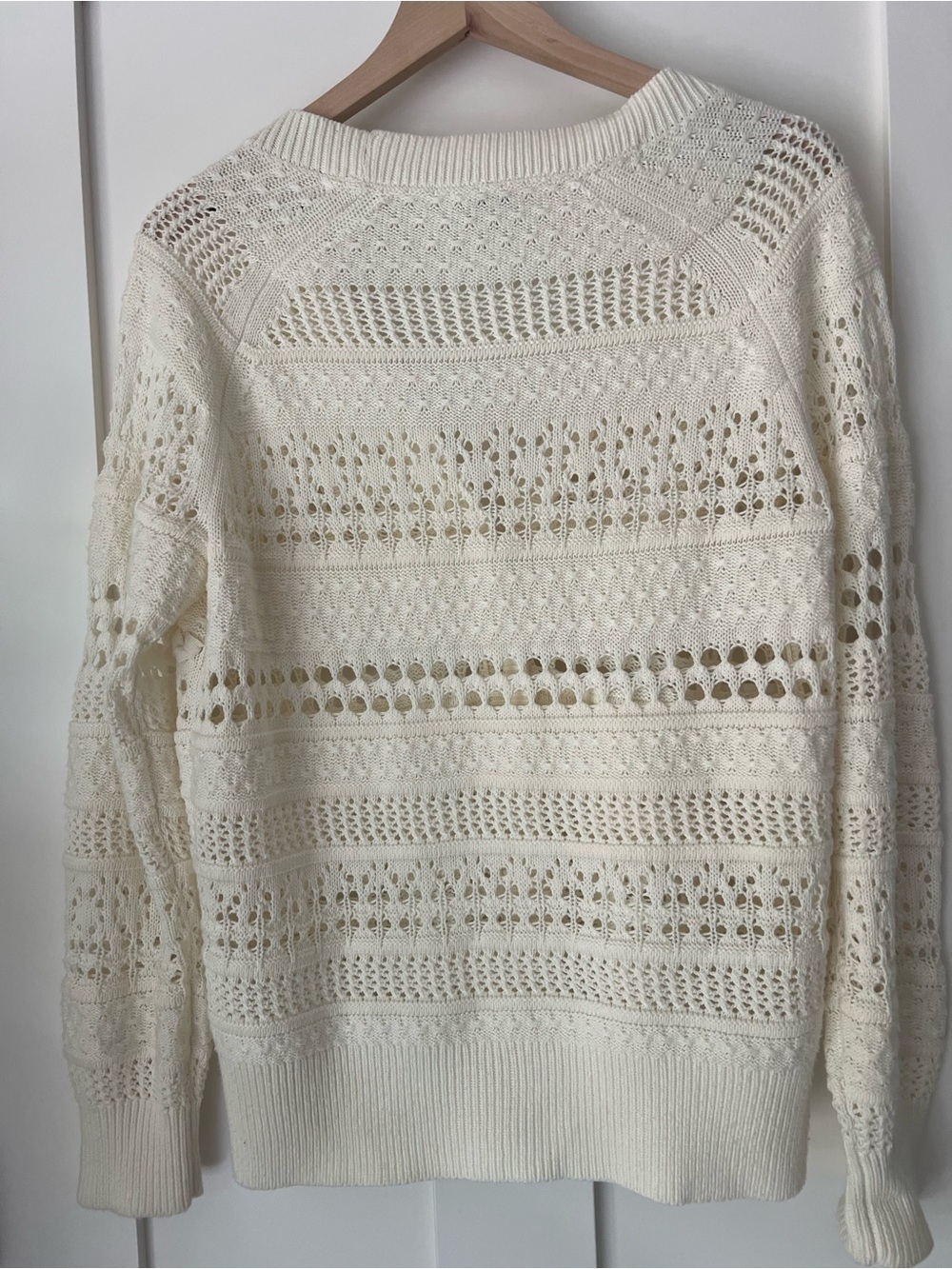 Sundance Travelers Cardigan Cream Open Knit Cotton Blend Sweater M - Picture 3 of 12